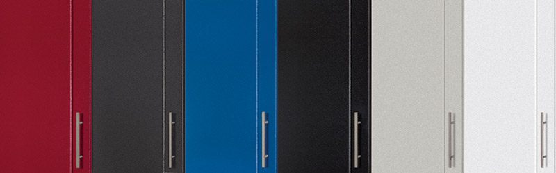 DuraGarage Burgundy, Pewter, Blue, Black, Dove Gray and White cabinet doors